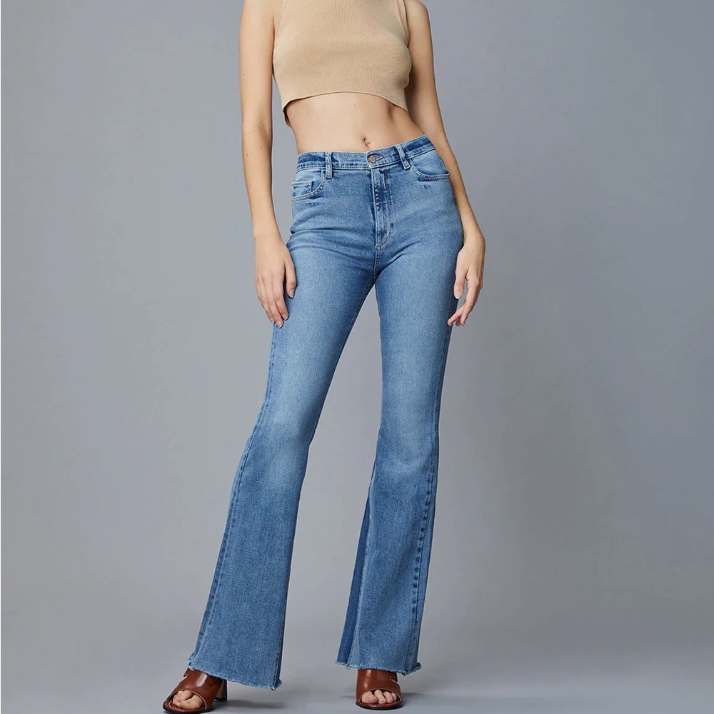 DL1961 Light Blue High-Rise Flare Jeans